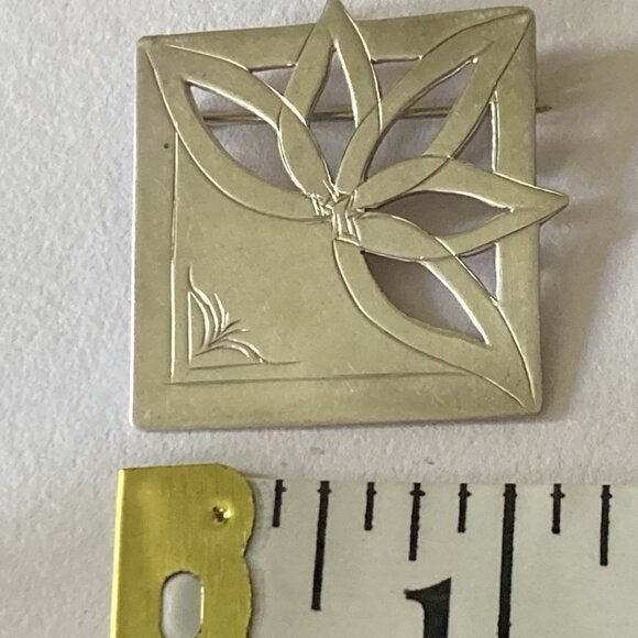 Vintage De Marcay Brooch Sterling Silver Pin Modernist Pierced Western Flower - Picture 11 of 13